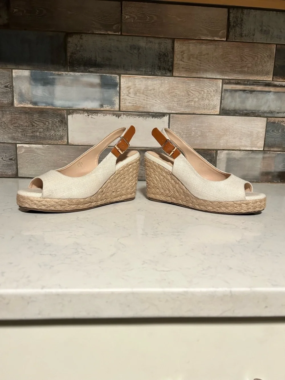 Women’s Ivory Espadrille Wedge Slingback Peep-Toe Sandal